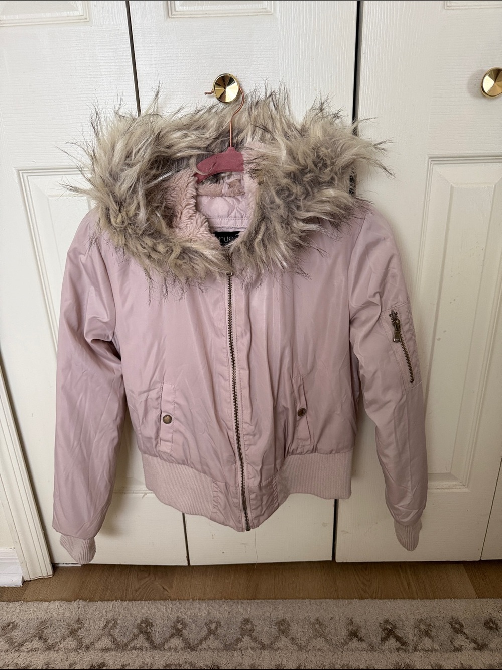 Rue21 Dusty Pink Hooded Puffer Jacket with Faux Fur Trim